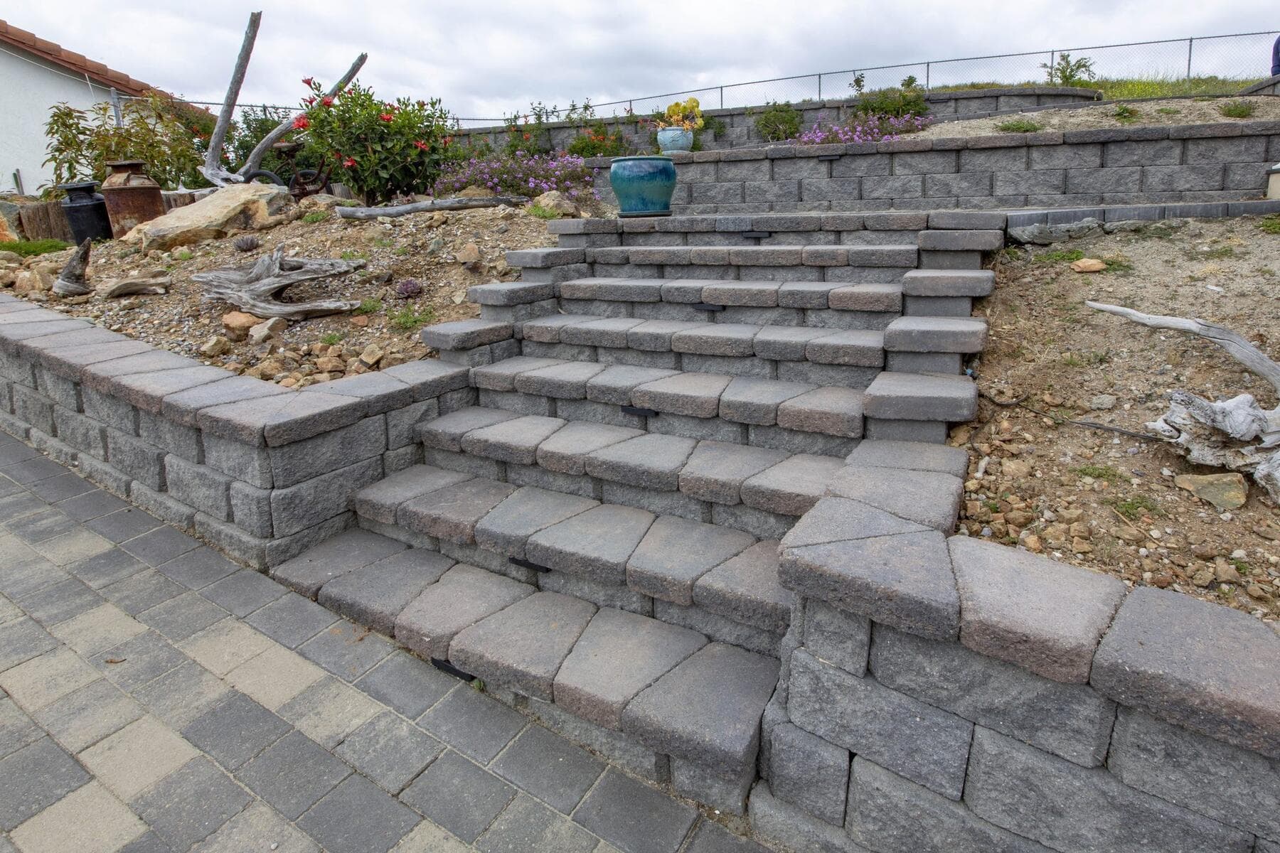 Block stairs set in the retaining wall at Dictionary Hill