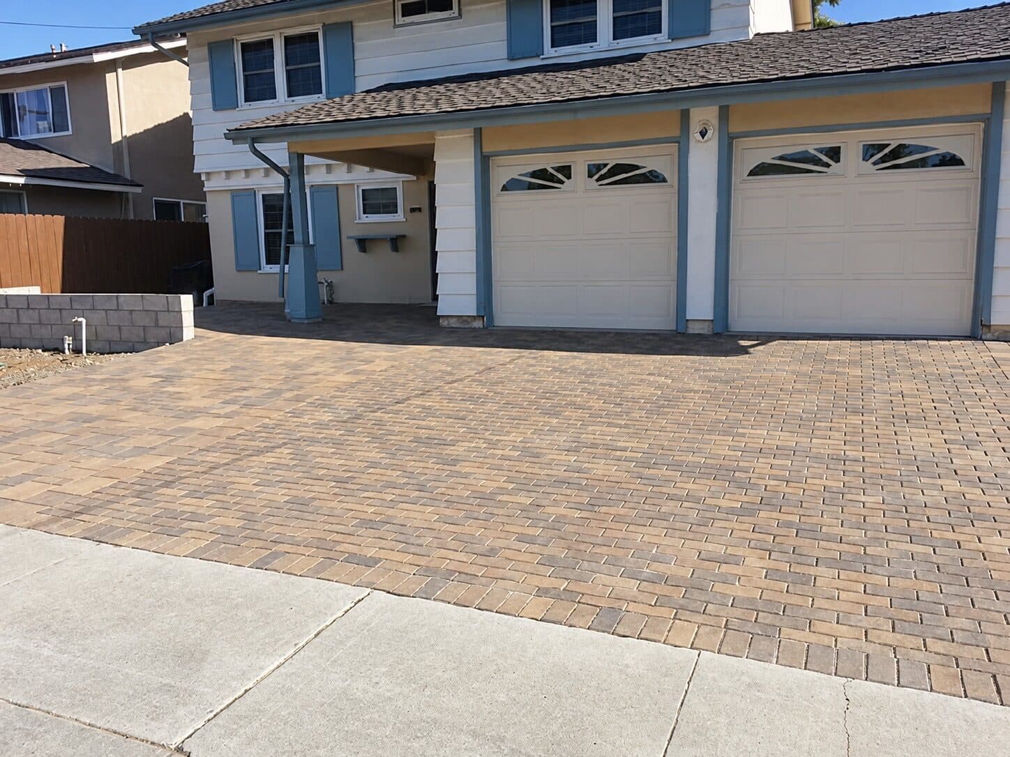 Wide paver driveway