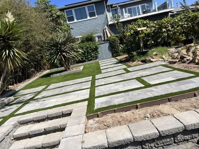 Slab and turf field with block steps in Pacific Beach