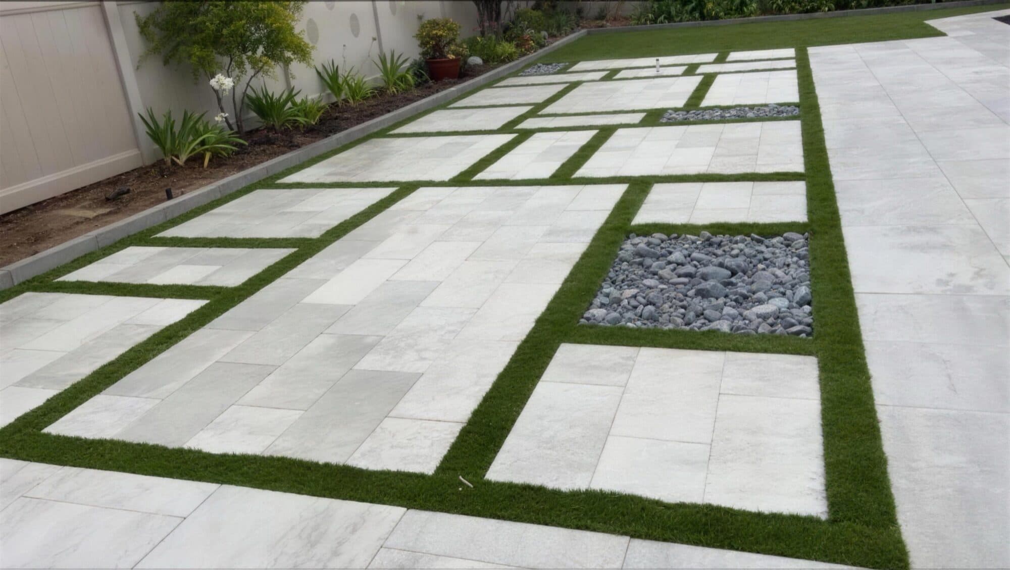Slab and turf grid running the length of the yard